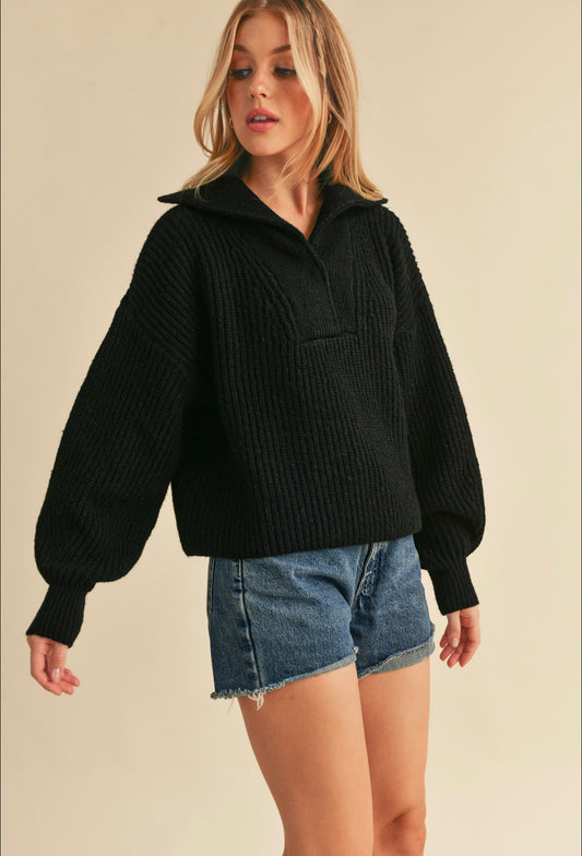 Danae Black Ribbed Sweater